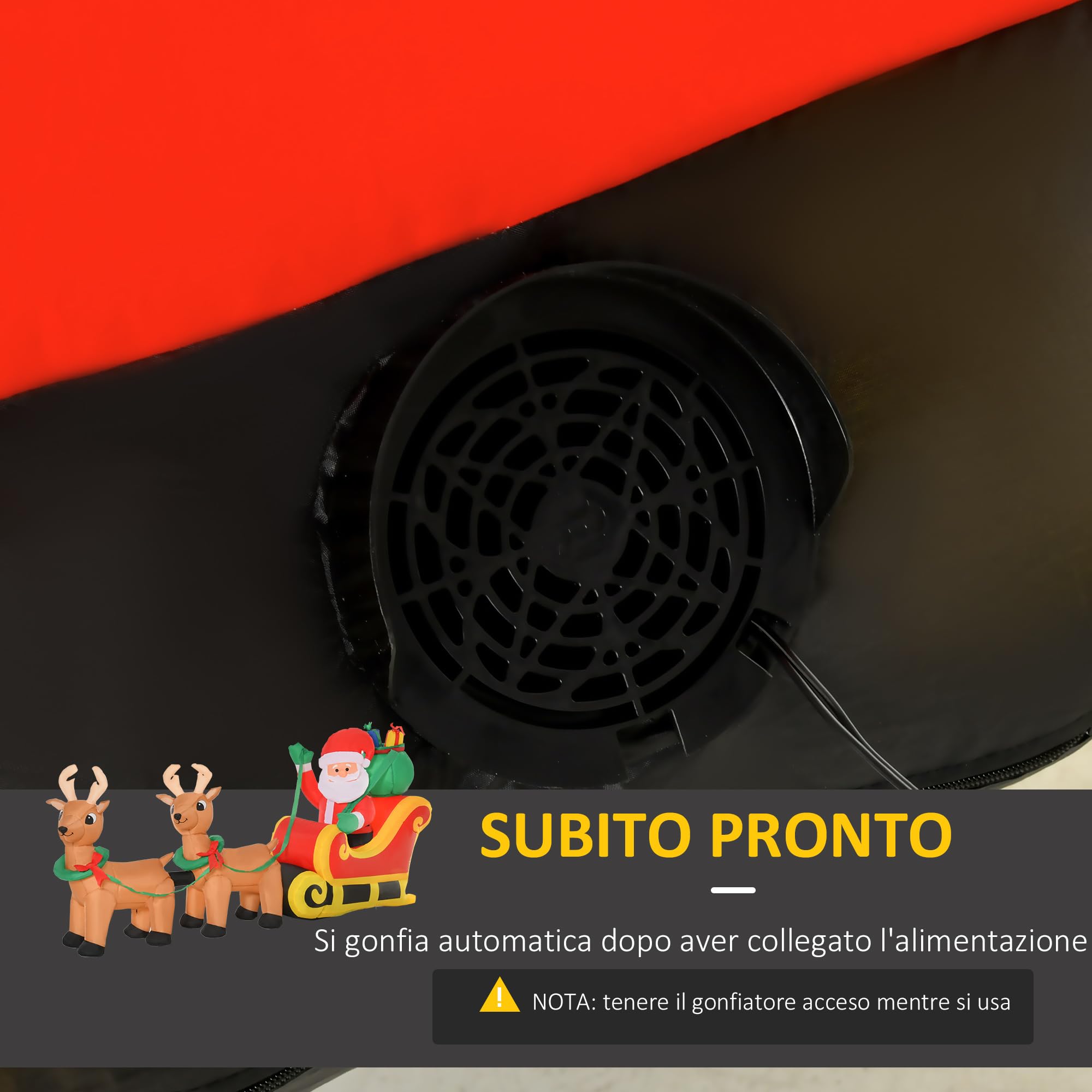 HOMCOM Babbo Natale Gonfiabile con Slitta e 2 Renne a LED 240x57x112cm