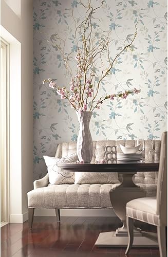 Miniatura 1 de York Wallcoverings Candice Olsen PSW1423RL Spa - Papel tapiz de flores de tilo azul