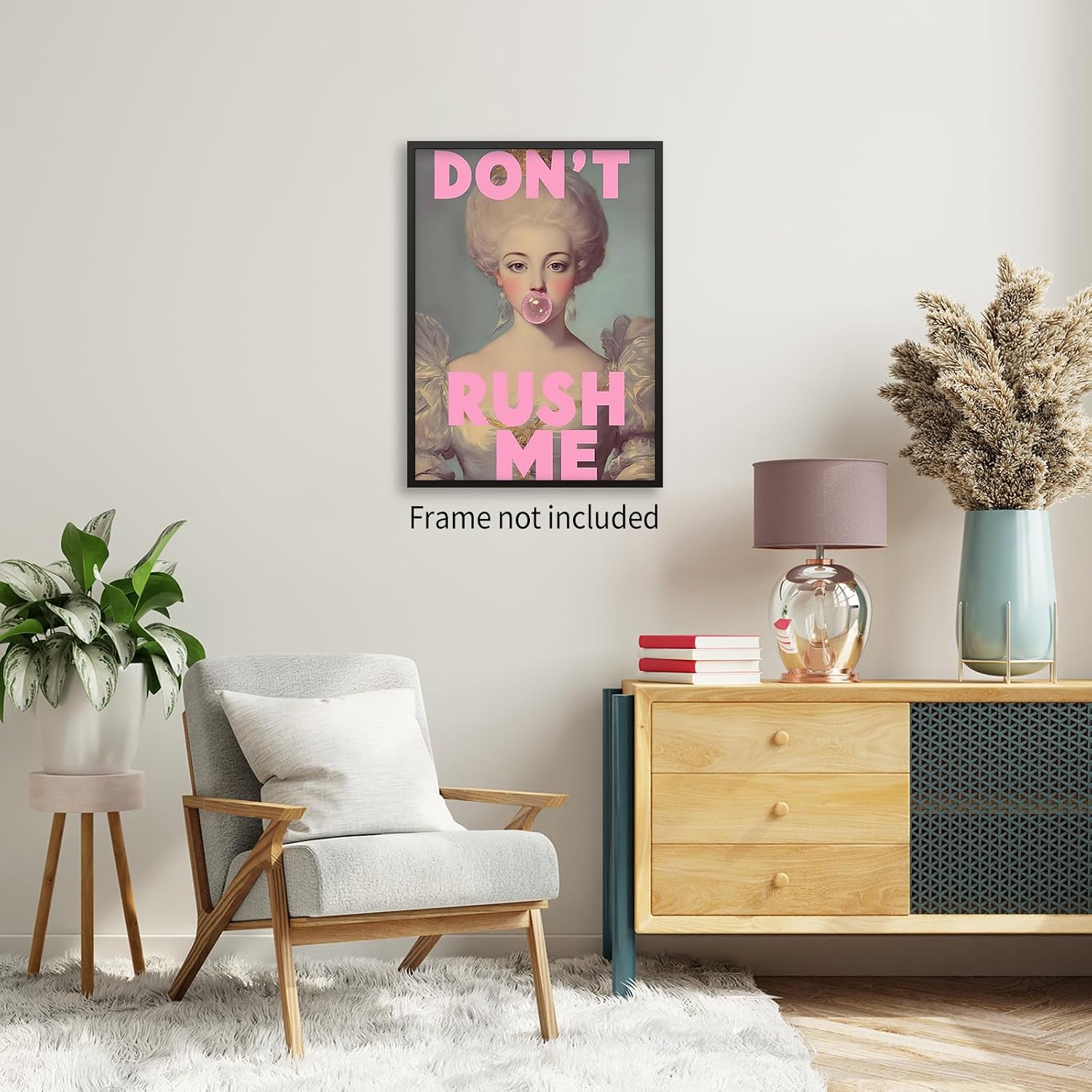 Haitunone Don't Rush Me Wall Art Vintage Victorian Aesthetic Poster Elegant Girly Pink Bubble Gum Prints for Gallery Living Room Wall Decor 12X16 inch Unframed
