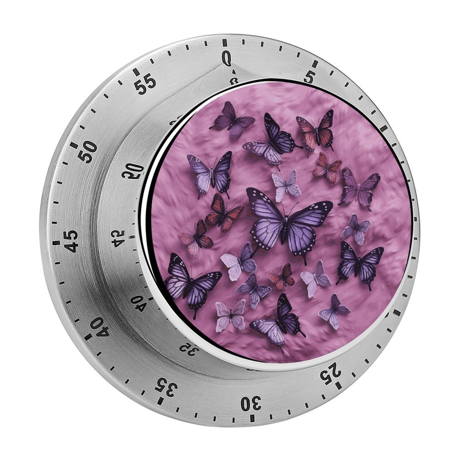 Temporizador de cocina mecánico de 60 minutos magnético con diseño de mariposas moradas