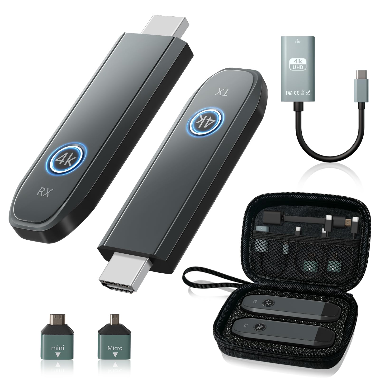 Émetteur et Récepteur HDMI sans Filr 100 Mètres, 4K@30Hz Ultra HD, Plug & Play Connexion Stable | Sac de Rangement Portable,Plug and Play,Double Bande 2.4G/5G,pour PC, Caméra, TV Box