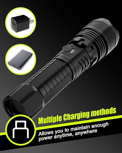 Miniatura 7 de Victoper Paquete de 2 linternas LED, linterna táctica súper brillante de alta potencia, luz de flash recargable, 5 modos de zoom, luces de flash