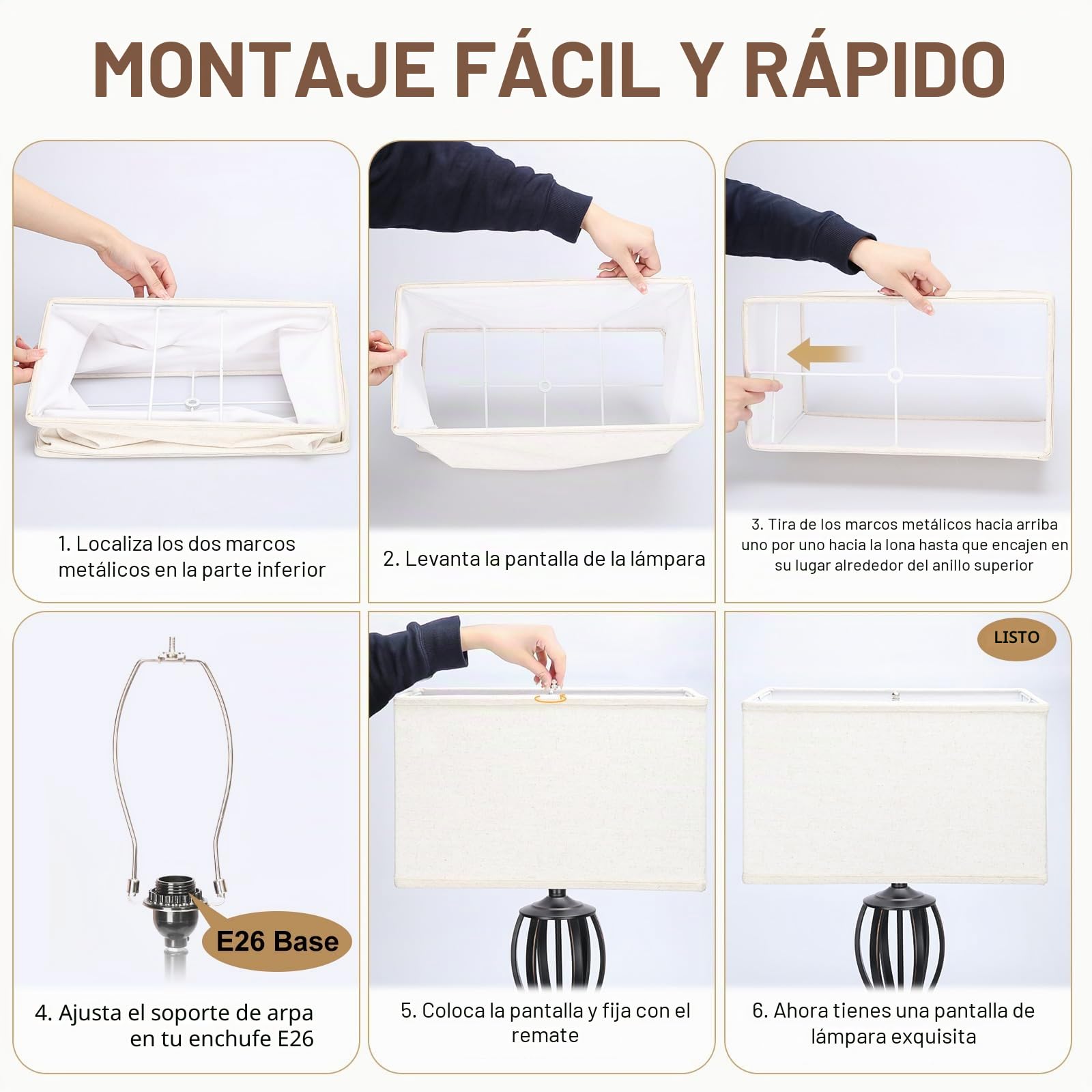 Juego de 2 pantallas rectangulares de 16 pulgadas de largo x 8 pulgadas de ancho x 10 pulgadas de alto, pantallas grandes beige para lámparas de mesa, lámparas de pie, reemplazo de pantalla de lámpara