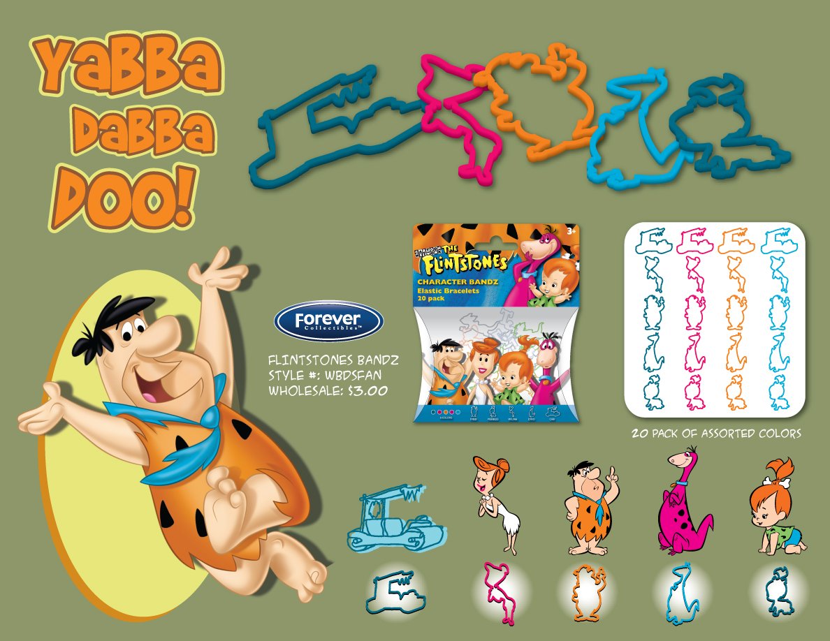 FOCO Forever Collectibles Warner Brothers Hanna Barbera Flinstones Logo Bandz Bracelets (20 Bandz per pack)