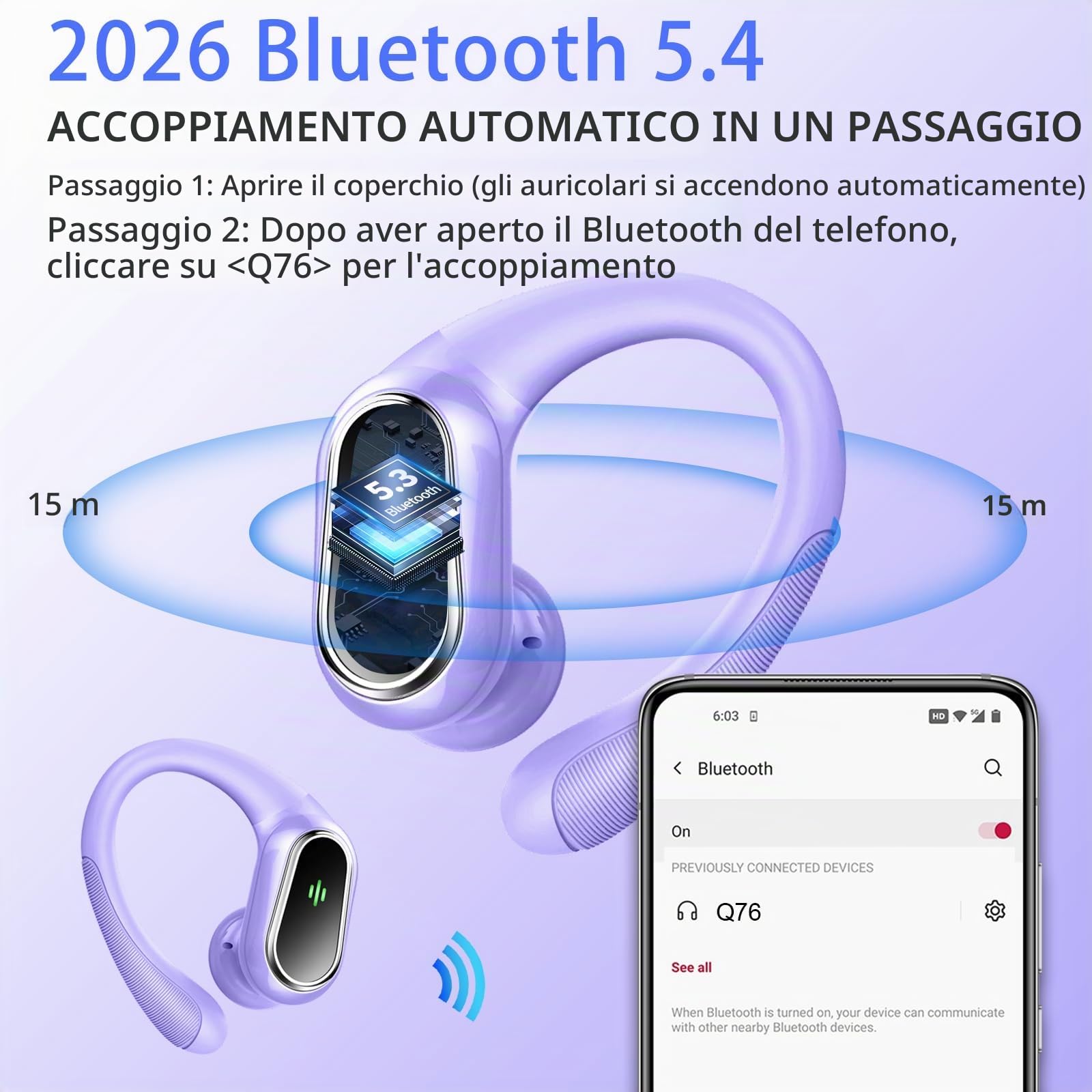 Cuffie Bluetooth Sport, Auricolari Bluetooth 5.4 con 4 ENC Mic, 50 Ore Cuffie Wireless HiFi Stereo, Auricolare Bluetooth senza fili per Running con gancio per le, IP7 impermeabili, Display LED/USB-C