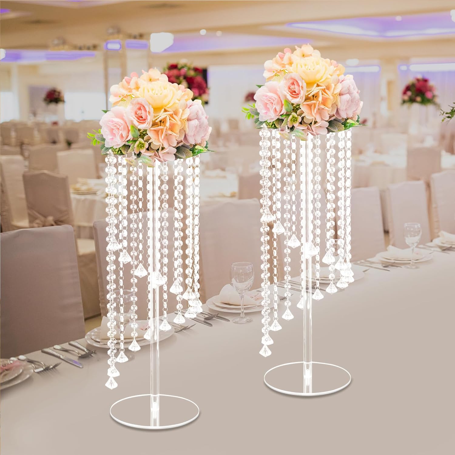 10PCS Flower Stand Clear Crystal Acrylic Flower Stand Wedding Decorations Transparent Floor Vase Centerpiece Wedding Backdrop Display Rack for Event Party Stage Aisle Decoration