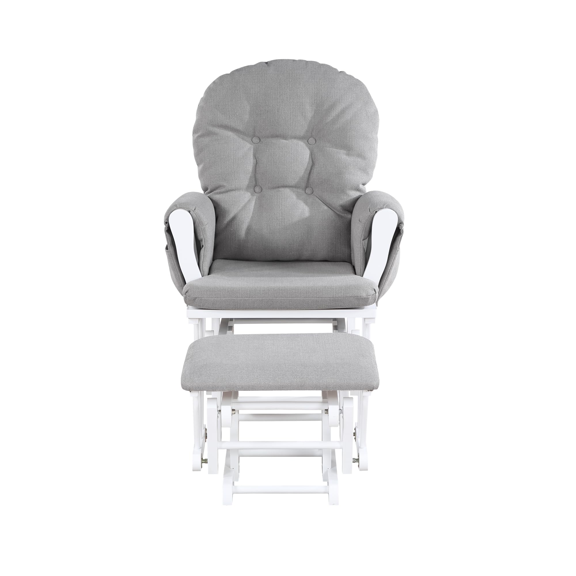 Mason Glider and Ottoman White Wood and Oyster Fabric