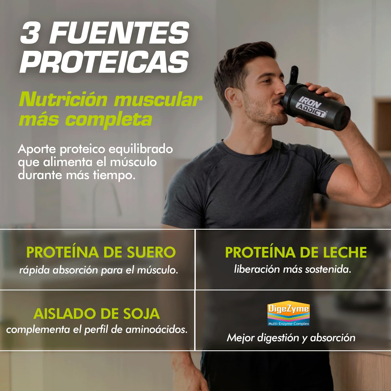 Protein Power 2Kg Iron Addict Labs - Proteína en polvo con suero de Leche y Soja - Aminograma Completo y Equilibrado con Alto Valor Nutricional - Complejo Multienzimático - Sabor Smoothie de Fresa