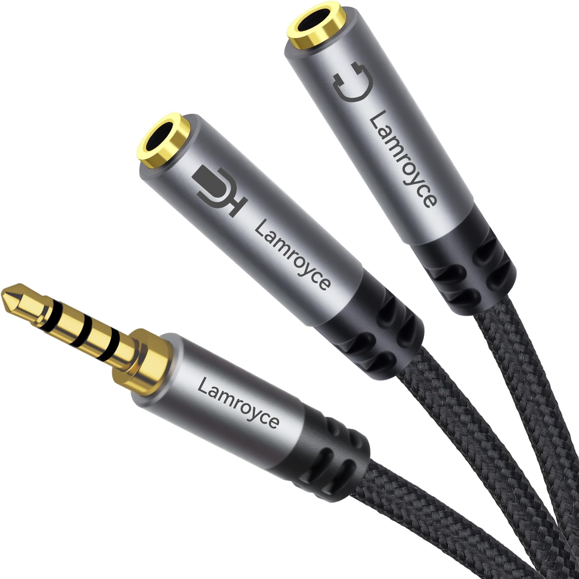 - 1/8inch Aux Headphone Splitter Cable 1Feet, 3.5mm TRRS 1 Male to 2 Dual TRS Female (Microphone and Audio) Y Adapter, Headphone and Mic Separator for Gaming Headset to PC, Laptop, Smartphone, PS4, Xbox