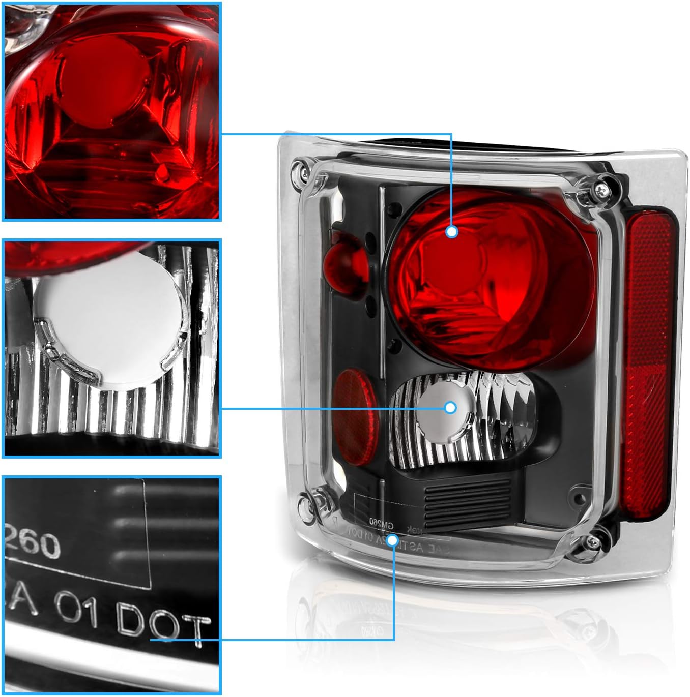 AmeriLite Black Housing Replacement Tail Lights Assembly Set For 1973-1991 Chevy GMC Full Size 1500 2500 3500 Pickup - Passenger and Driver Side