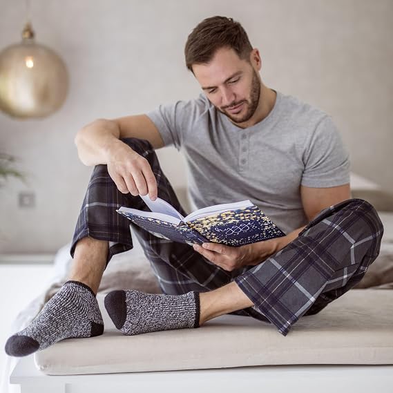HEAT HOLDERS - Mens Turnover Warm Thermal Fleece Lined Bed Socks with Non Slip Rubber Grips