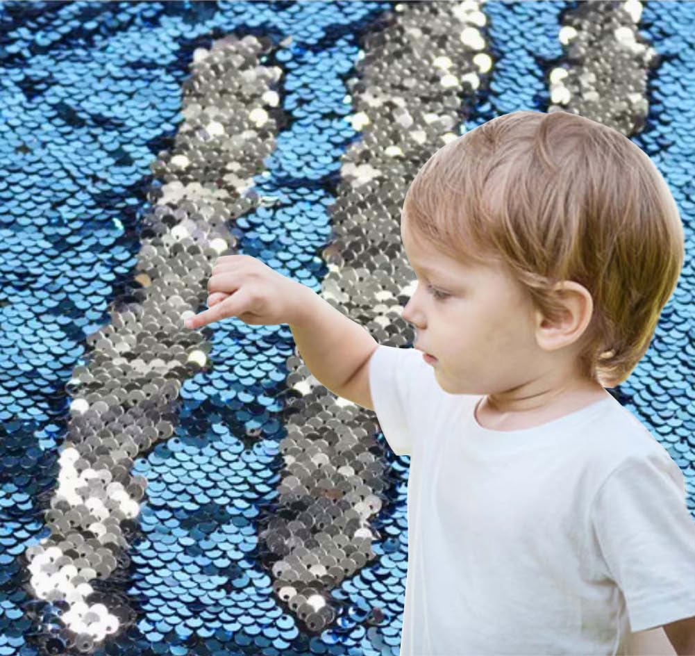 5mm Hign Density Sensory Wall Paillettes Flip Fabric per bambini, tessuto di paillettes reversibile dal cantiere Paillettes Sensory Graffiti Fabric per i più piccoli (2 yd, Da blu a argento)