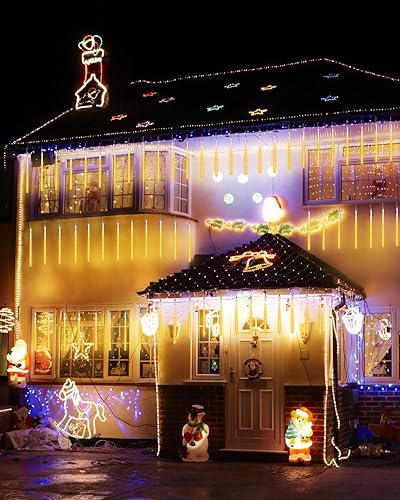Miniatura 7 de Joomer Luces de Navidad para exteriores, 11.8 pulgadas, 10 tubos, 240 luces LED de lluvia de meteoritos, luz LED de carámbano de nieve en cascada
