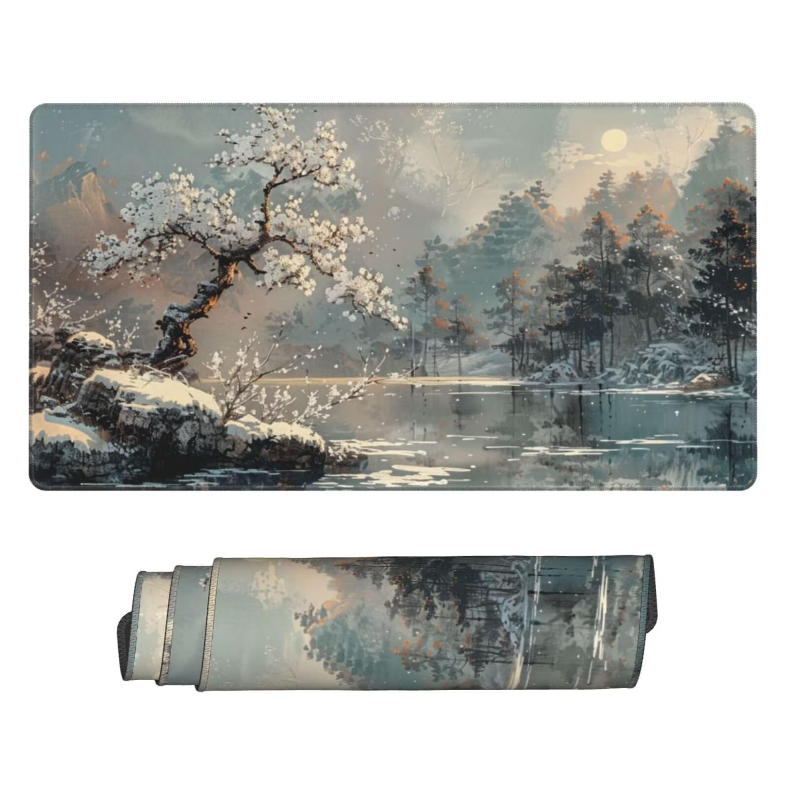 Alfombrilla de Ratón Gaming Grande XXL 1200x600x4mm con Bordes Cosidos Tela Micro Tejido, Base de Goma Antideslizante y Mouse Pad, para Teclado Jugadores Escritorio PC, Oficina Árbol en la Nieve Y5713