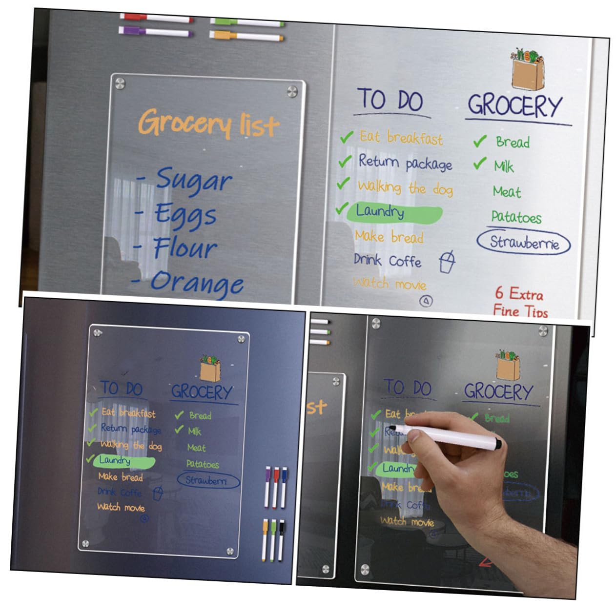 Magnetische Transparente Acryl notiztafel für Kühlschrank Abwischbares Trockenlösch board mit Whiteboard markern Praktische Haushalts Büroplaner tafel