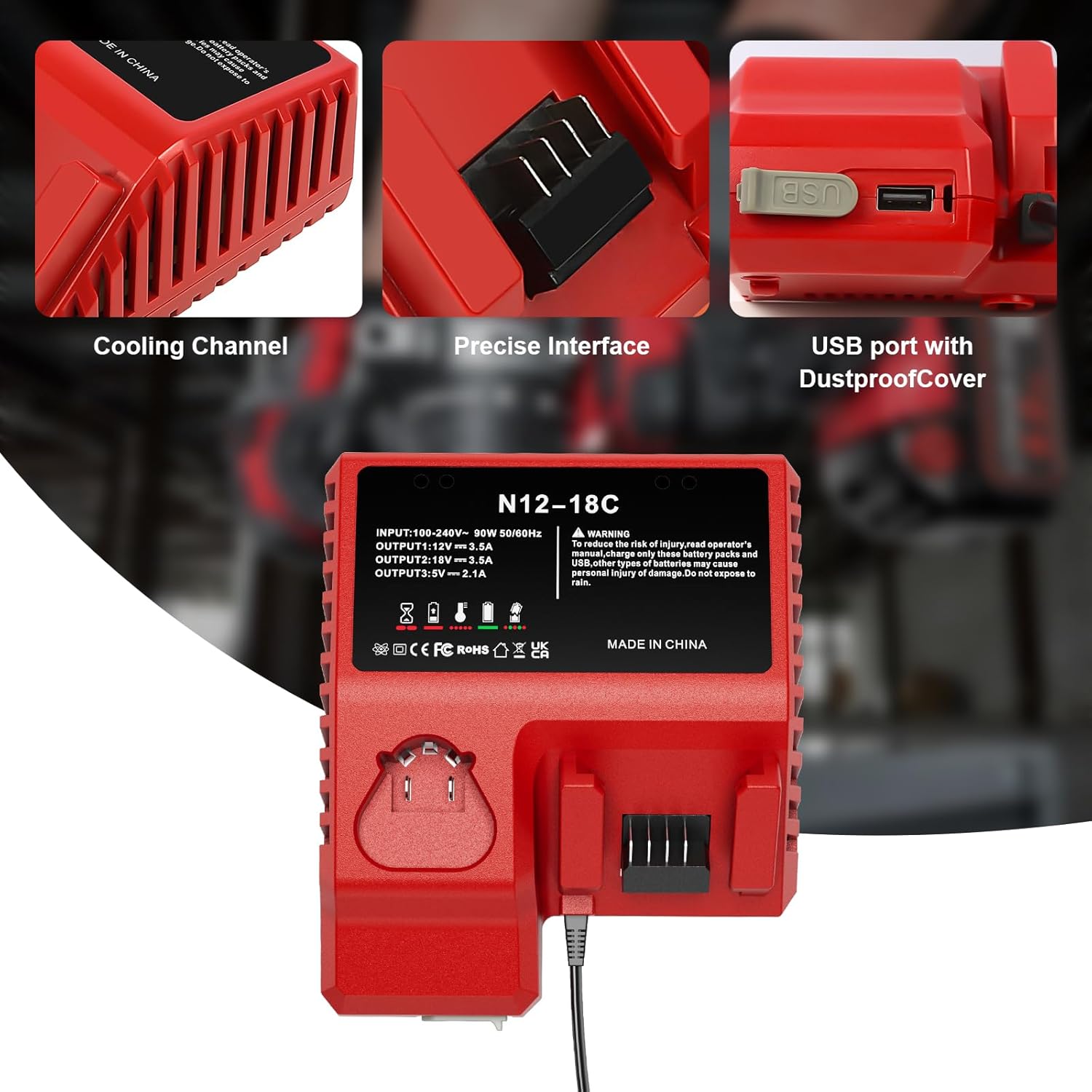 2 Pack 18V 8.0Ah Battery and Multi-Voltage Rapid Charger Replacement for Milwaukee M-18 Lithium Batteries - Image 4