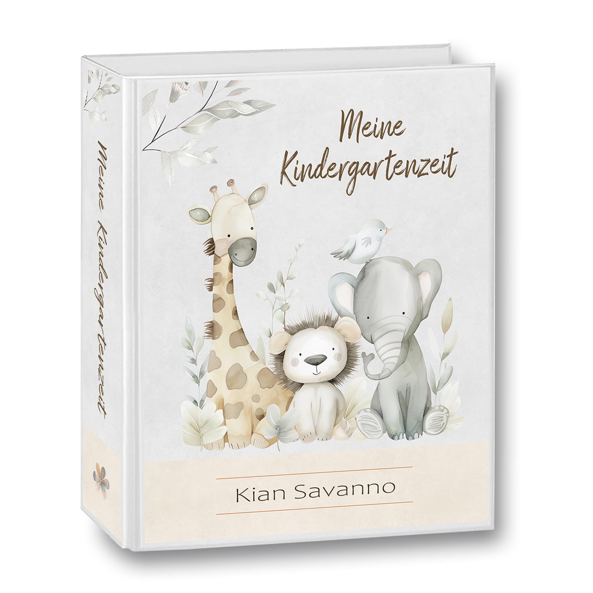 Kindergarten Ordner personalisiert Namen Wunschtext Savanna Family Giraffe Löwe Elefant Safari - Meine Kindergartenzeit Kindergartenordner A4 Portfolioordner Sammelordner Junge Mädchen