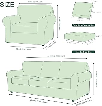 CHUN YI Two Armchair Sofa Slipcovers Bundles Large Couch Cover with Separate Backrests and Cushions, Checks Spandex Jacquard Fabric(Dark Blue)