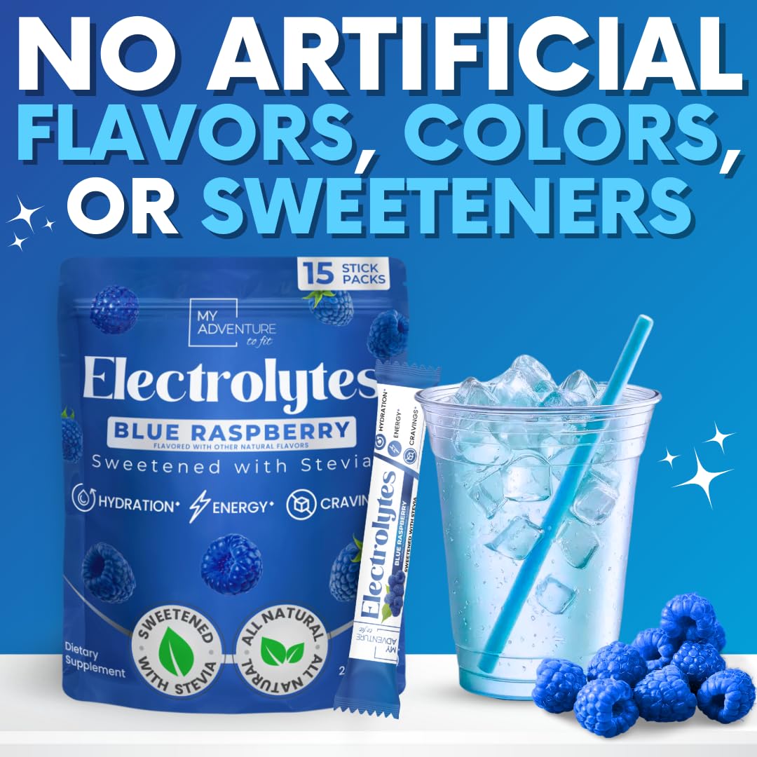 Sugar Free Electrolytes Powder Packets, Delicious Blue Raspberry, 15 Sticks — Amazon image 3
