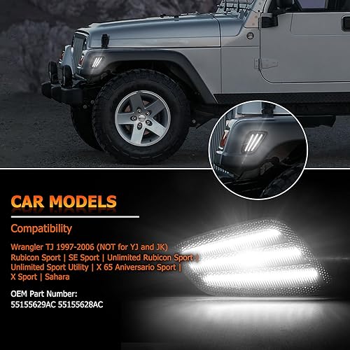 Miniatura 2 de POPMOTORZ Luces de marcador laterales para guardabarros delanteros, lámparas LED blancas de señal de giro compatibles con Jeep Wrangler TJ