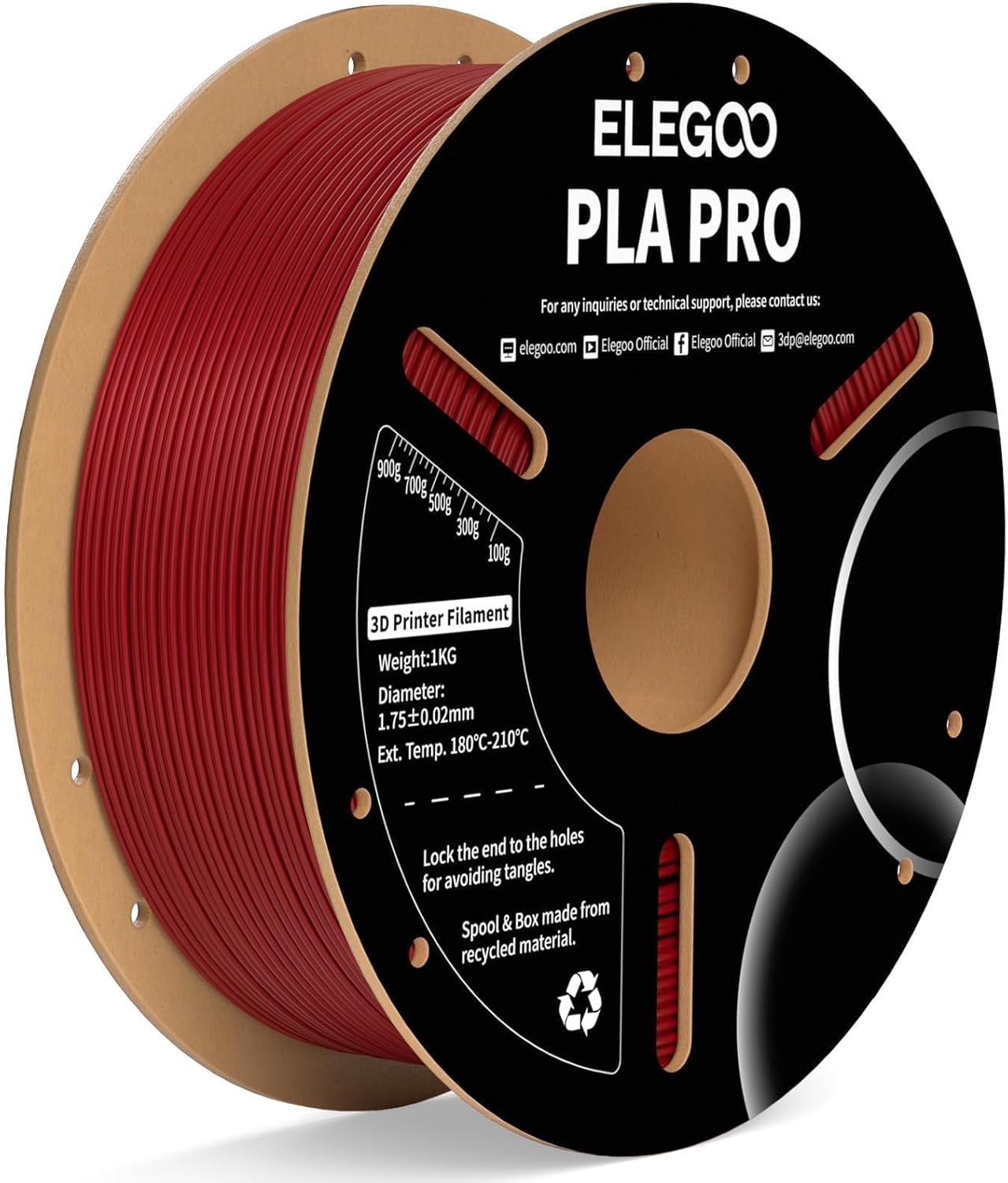 ELEGOO PLA PRO Filament 1.75mm Burgundy Red 1KG, 30-250mm/s Printing Speed Improved Rigidity 3D Printer Filament Dimensional Accuracy +/- 0.02mm, 1kg Spool (2.2lbs)