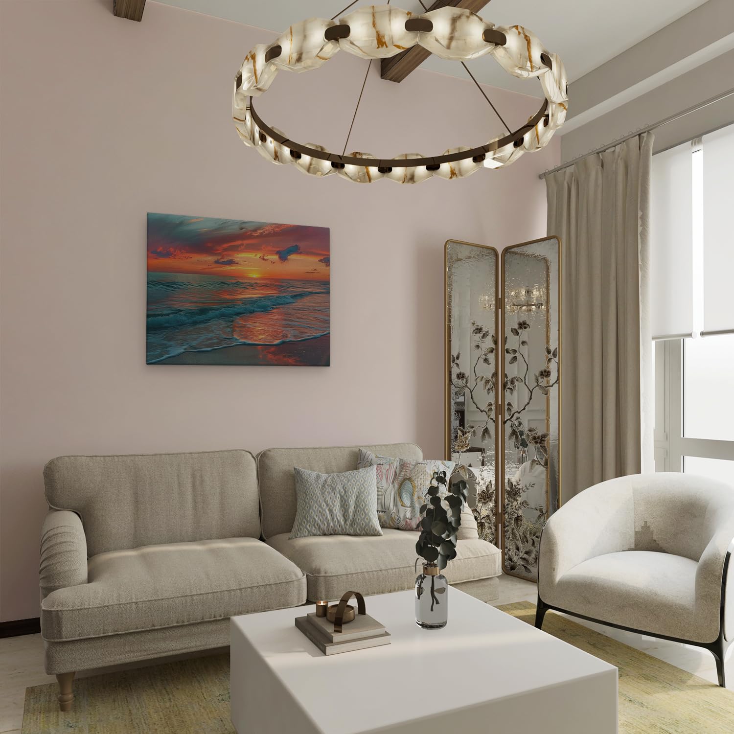 Artaza Leinwand Bilder Sonnenuntergang Meer - 80x60 cm - Wanddeko Deko Wohnzimmer - Wandbilder Strand Deko - Maritime Deko Badezimmer - Orange