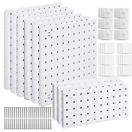 9 Pieces Pegboard Wall Mount Display Pegboard Wall Panel Kits DIY Pegboard Tool Organizer with Accessories for Garage Kitchen Living Room Bathroom Office, Pegboard Wall Organizer