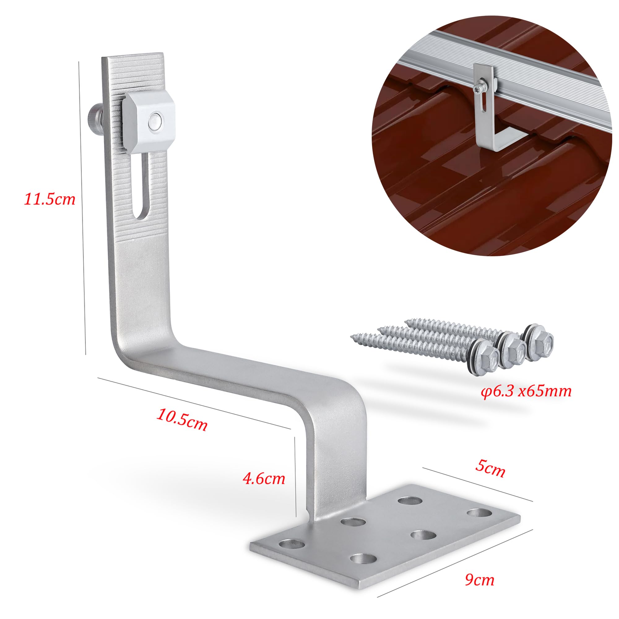 Warmfay Juego de soporte para módulo solar, riel de montaje fotovoltaico de aluminio, 1150 mm, abrazadera negra para módulos de 40 mm de grosor, ganchos para techo, módulo solar de tejas, juego de