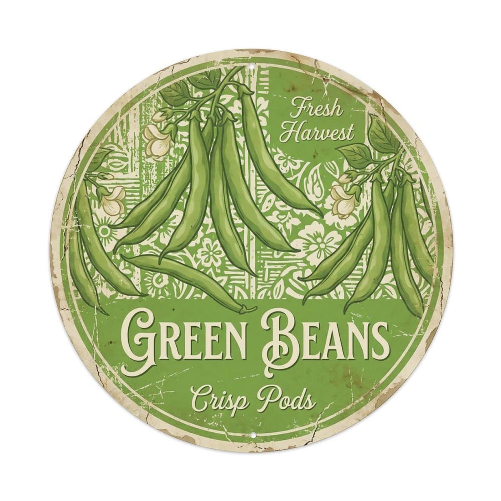 Cxhjca 8X8inch(20X20cm) Vintage Cottagecore Garden Green Beans Pods Metal Tin Sign