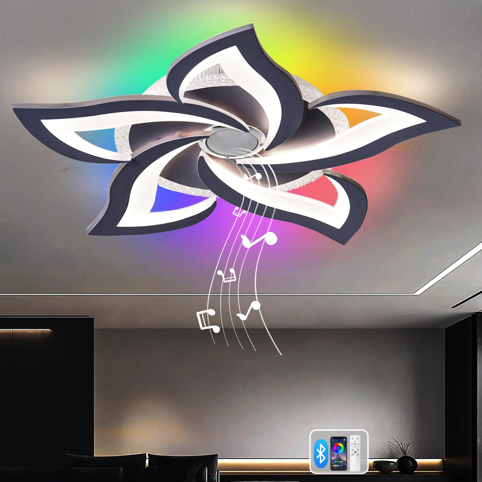 lnrosy Ceiling Lights with Remote Control and App, RGB Color Changing Ceiling Lamp with Timer and Memory, Dimmable Living Room Light with Eye Protection,for Bedroom,Bar,Kitchen,Kids Room