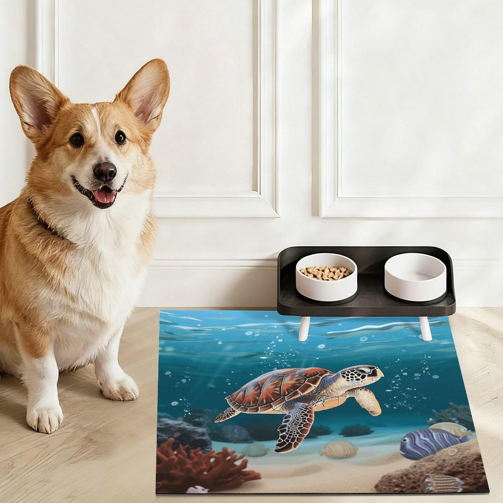 Tappetino per cibo per gatti a forma di tartaruga marina, antiscivolo, facile da pulire, per cibo e acqua, per cani e gatti, 61 x 81,3 cm