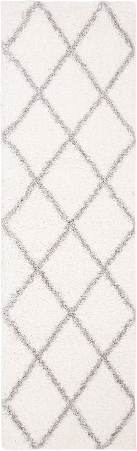 SAFAVIEH Parma Shag Collection Runner Rug - 2'3" x 7', Cream & Grey, Moroccan Trellis Design, Non-Shedding & Easy Care, 1.2-inch Thick Ideal for High Traffic Areas in Living Room, Bedroom (PMA515A)