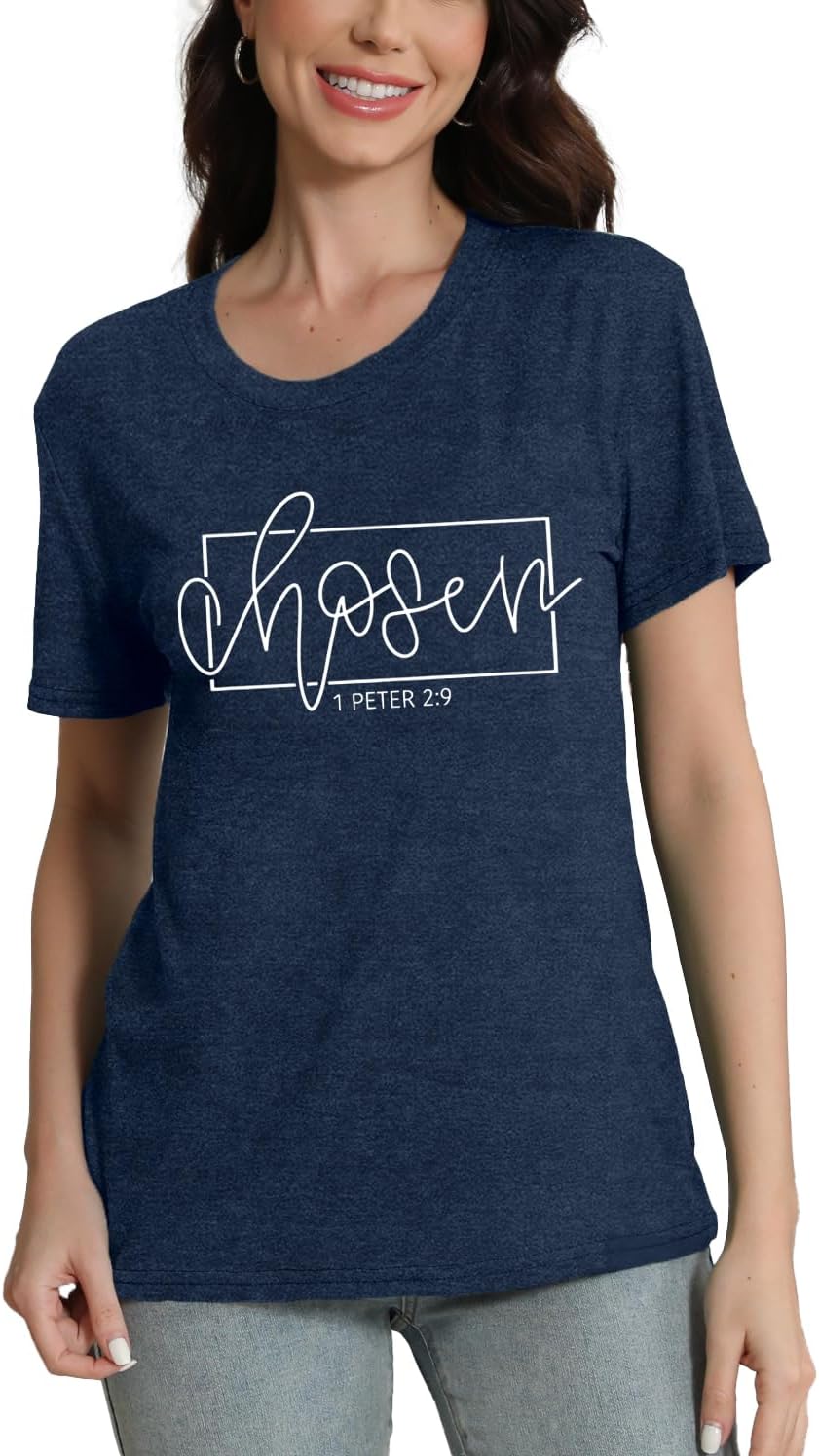Women's Christian Shirt Christ Chosen T-Shirts Bible Verse Tee Tops - Image 5