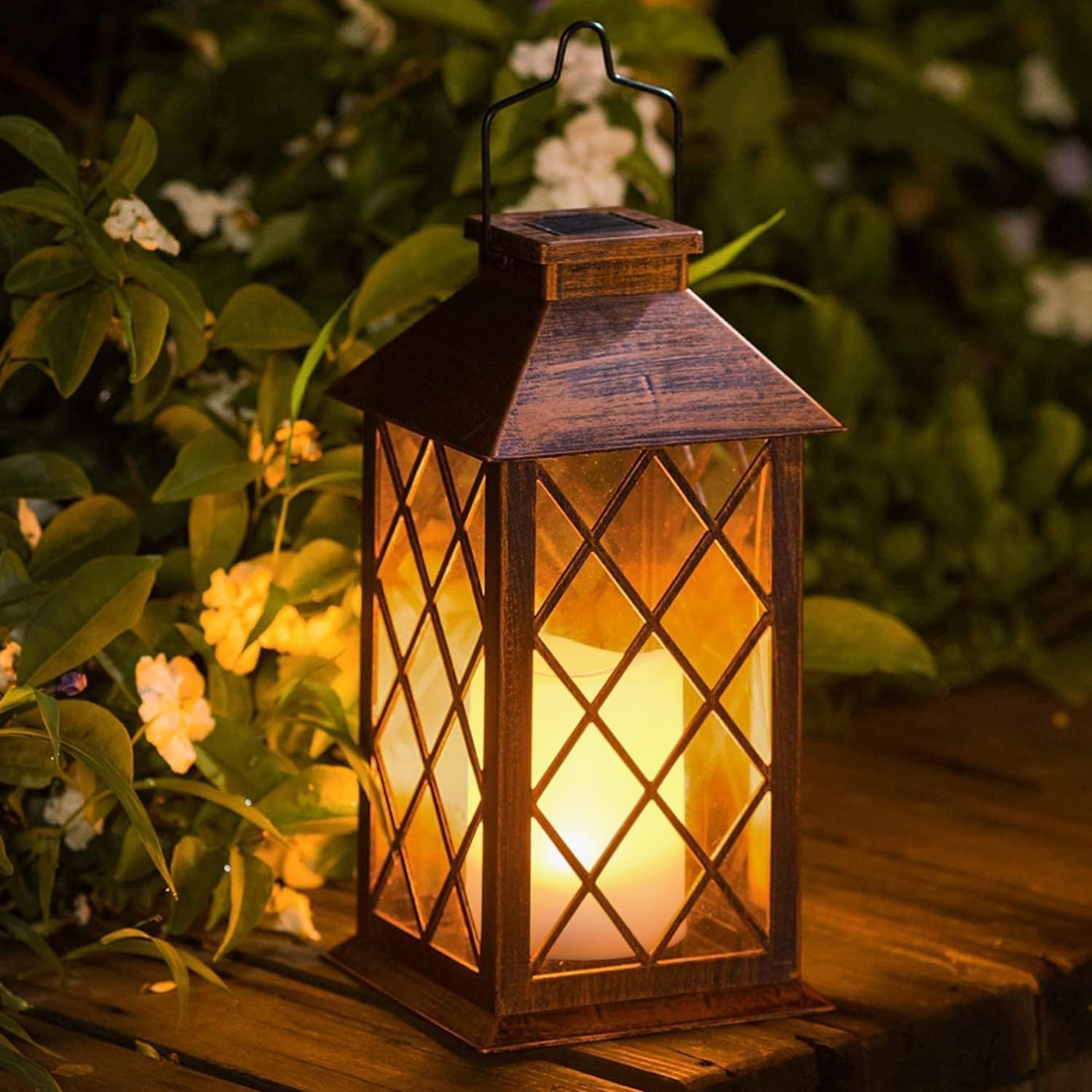 14" Solar Lanterns Outdoor Garden Lantern Waterproof LED Flickering Flameless Candle Mission Lights for Table,Outdoor,Party