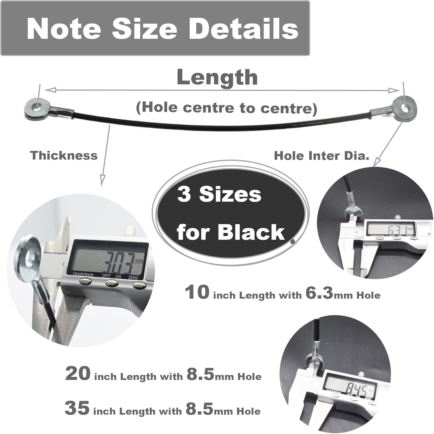 1/8"(3mm) Wire Diam Galvanized Steel Cable Eyelets Ended Short Rope Lanyard Safety Tether Chain Lock with Vinyl Coated Cover, 10 Pcs Black 10"/25cm Length - Image 2