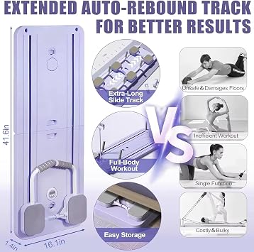 Foldable Pilates Reformer Set Multifuctional Pilates Board at Home, Automatic Rebound Ab Roller Exercise Wheel Abdominal Exercise Fitness Equipment for Full Body Workout blue1