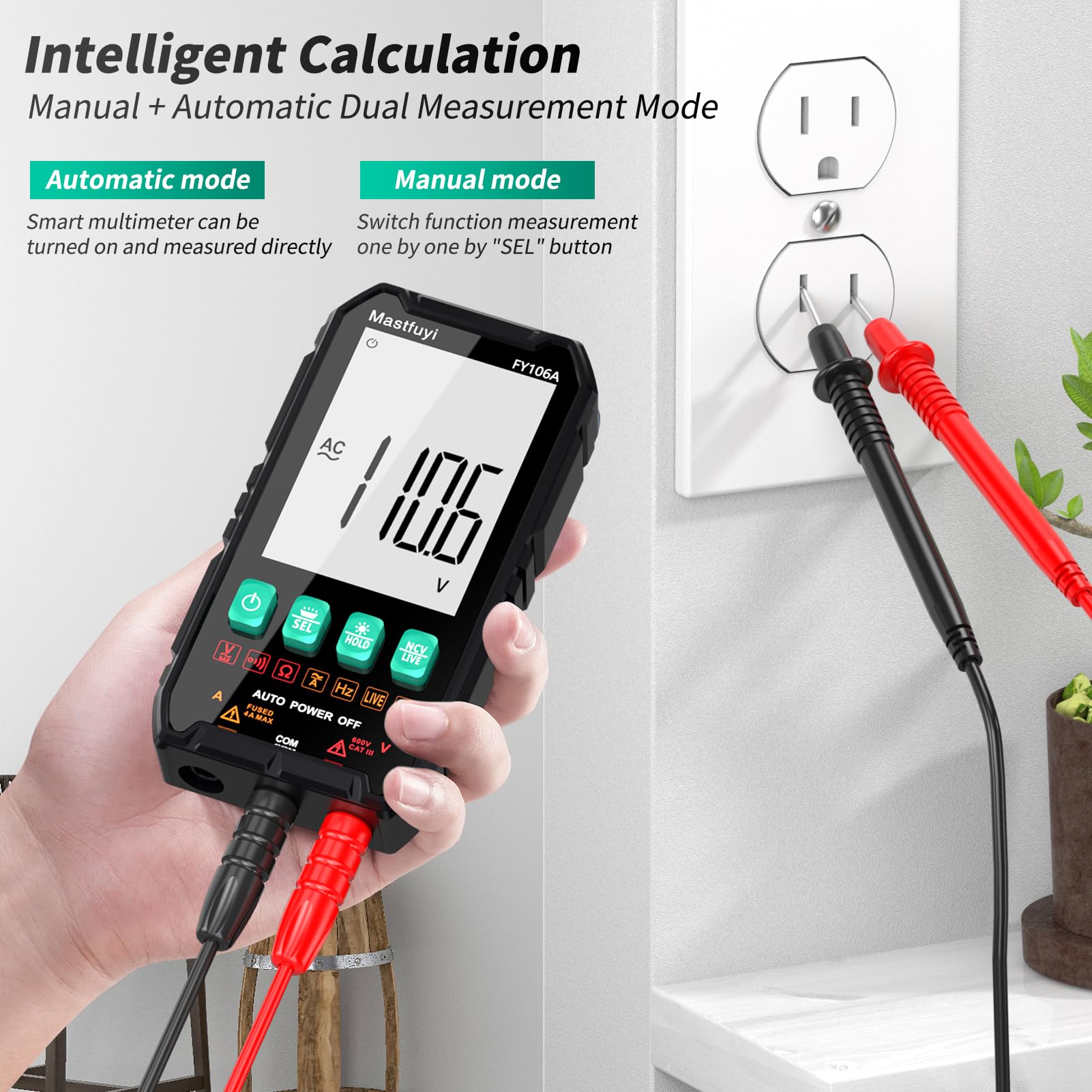 Multimetro Digitale, Multi-Tester NCV, Tester Elettrico Compatto e Intelligente, Auto-Range, Protezione da Sovraccarico, Vero Rms 4000, LCD Retroilluminato, Corrente/Tensione AC/DC, Continuità