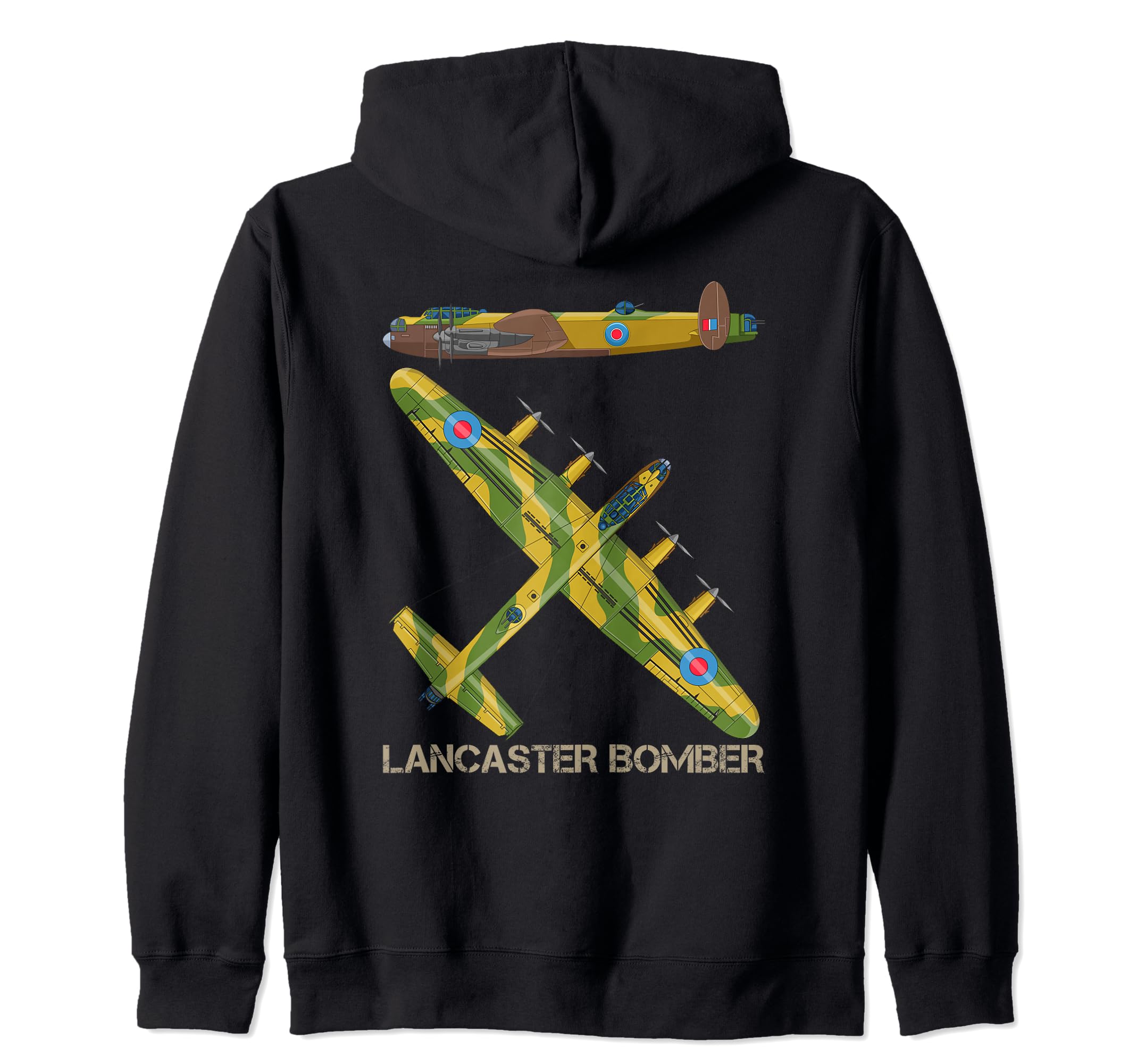 Lancaster Bomber WW2 British Aircraft Plane Diagram Zip Hoodie, Black - Image 2