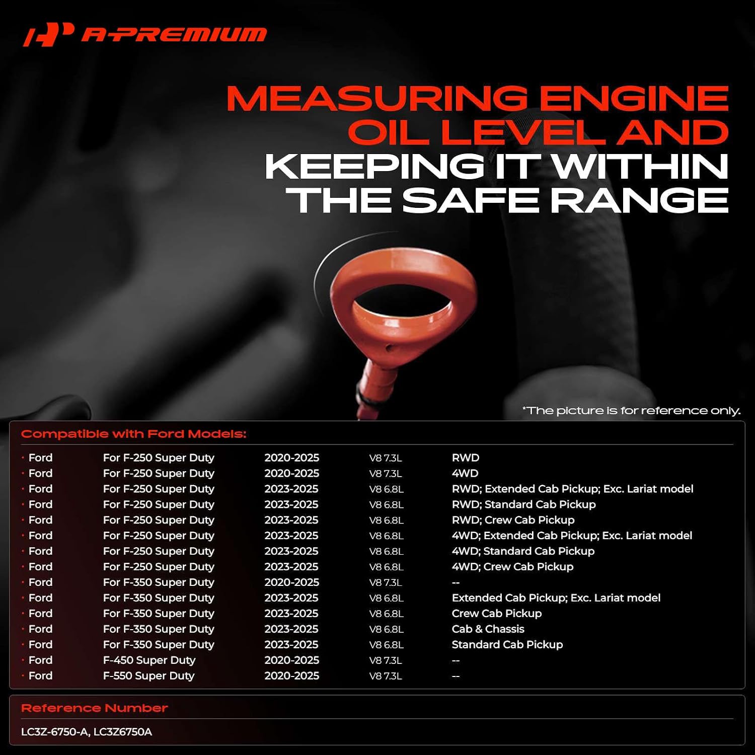 A-Premium 6.8L 7.3L Engine Oil Dipstick Compatible with Ford F-250 F-350 Super Duty 2020-2025, Engine Oil Measuring Rod Dip Stick