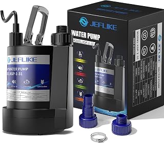 JEFLIKE 1/3HP Sump Pump 2500GPH Submersible Water Pump Thermoplastic Utility Pump Rotatable Handle for Hot Tub Basement Pond Pool Draining