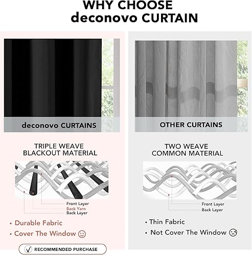 Miniatura 8 de Deconovo Cortinas opacas para dormitorio, juego de 2 paneles de 42 pulgadas de ancho x 45 pulgadas de largo, aislamiento térmico y reducción de