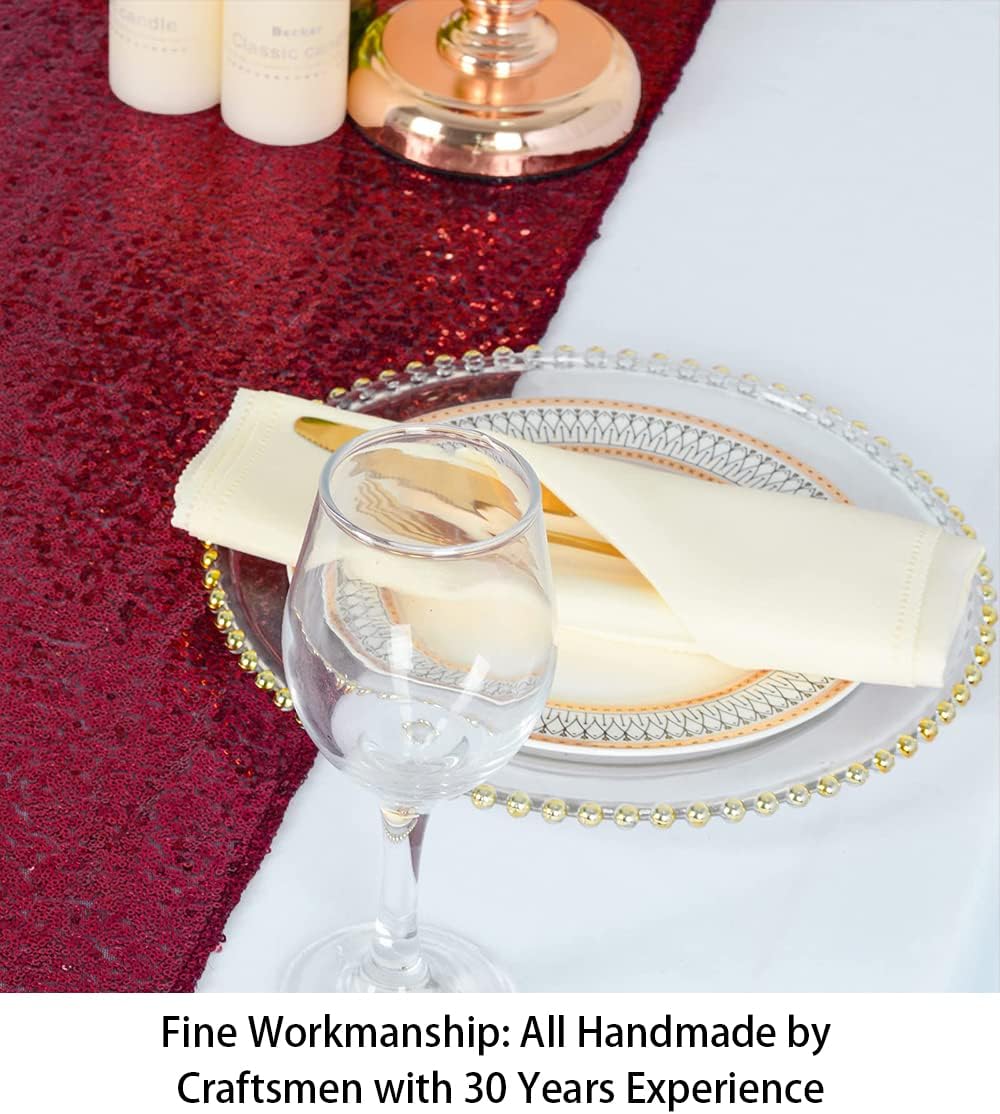 ShinyBeauty Sequin Table Runner Burgundy 12 by 108 Inch Wine Sparkle Sequence Table Cloth Runner Party Supplies Glitter Sequin Mesh Table Runner for Birthday Party Wedding Banquet Decoration image 2