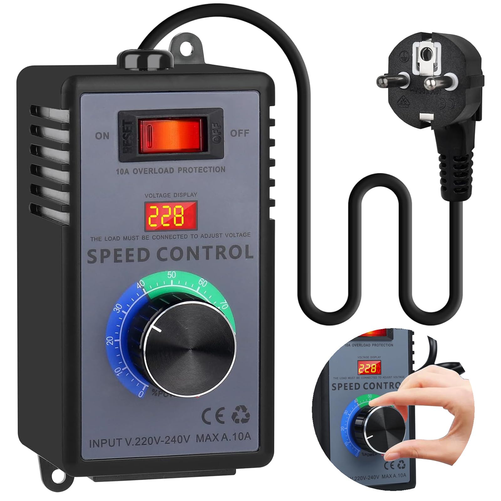 Regolatore di velocità 220V Regolatore Velocita Motori 220V 4000W 10A Regolatore di Tensione per Smerigliatrice Angolare/Soffiatore Trapano a Mano/Seghe Circolari Regolatore