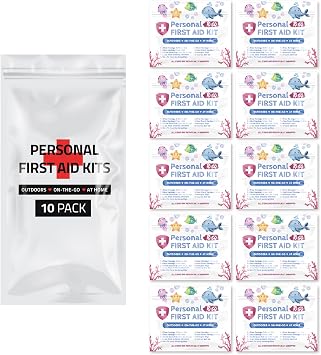 First Aid Emergency Medical Kit Mini and Travel Size - 10 Pack | Great for Kids, Schools, Business, Hiking, Camping | Wound Care Products Sea Life