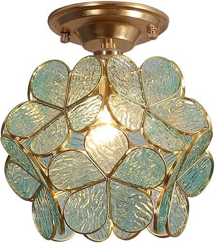 Bieye L10824 Pétalos de flores estilo Tiffany vidrieras cerca de la luz de techo, 8 pulgadas de ancho (azul)