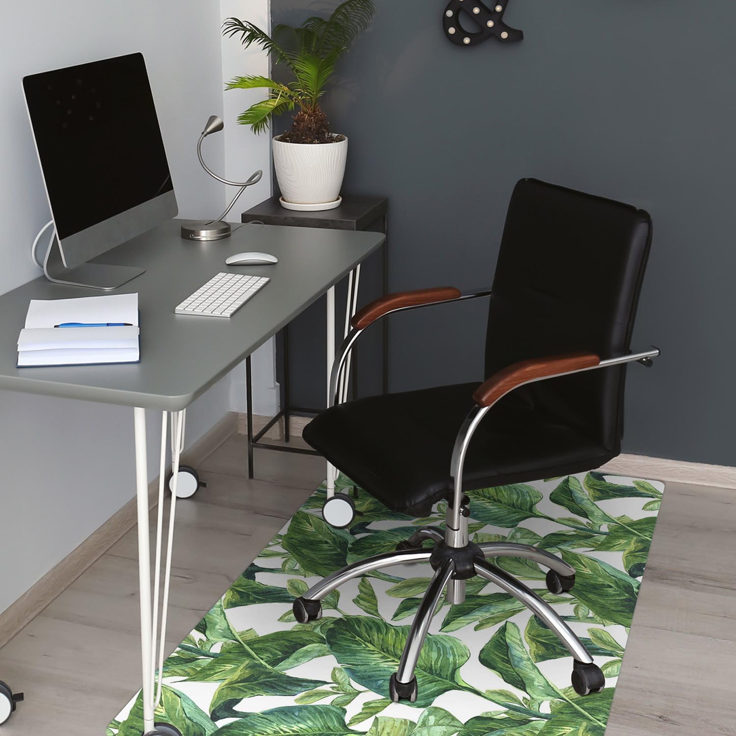 Tappeto per Sedia 100x70 cm Rettangolare Resistente ai Danni PVC Vinile per Ufficio a Casa Facile da Pulire Impermeabile Antiscivolo Protezione di Pavimenti - foglie di banano