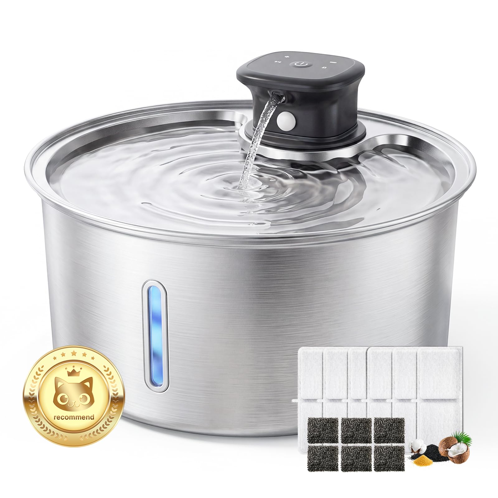 Cat Water Fountain for Drinking, Jzla pro 3.2L Stainless Steel Wireless