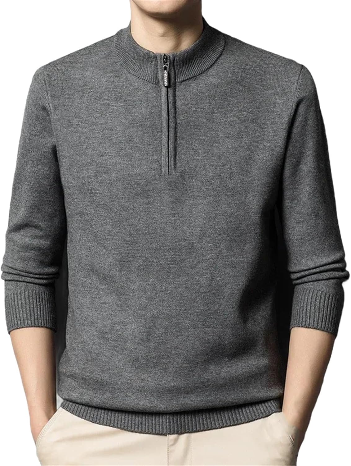 Half Zipper Knitted Sweater Men's Winter Half Turtleneck Solid Color Sweater Loose Inside Bottoming Shirt top
