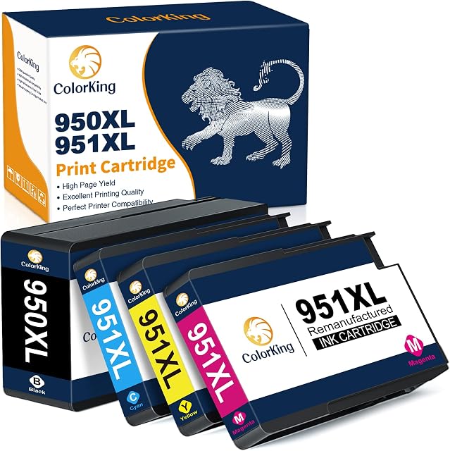 ColorKing Remanufactured 950 951 XL Multipack Replacement for HP 950XL 951XL Combo Pack for HP Officejet Pro 8600 Plus Ink Cartridges 8610 8620 8100 8615 8616 8625 (Black Cyan Magenta Yellow, 4 Pack)