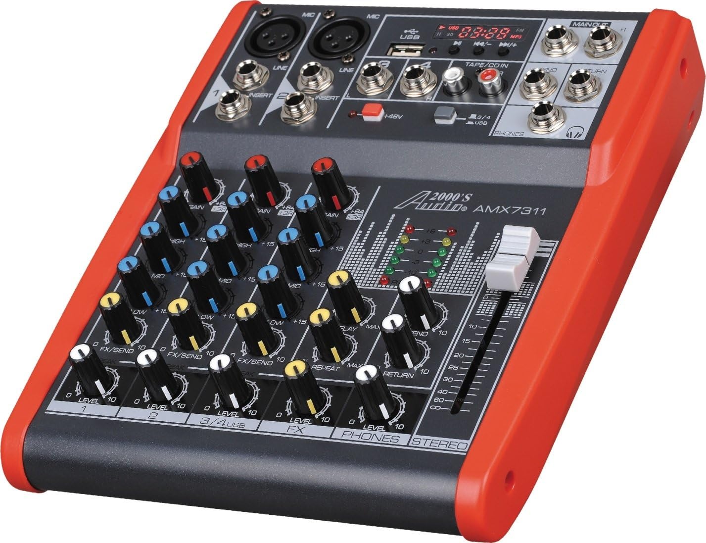 Audio2000'S AMX7311 Four-Channel Audio Mixer with USB Interface, DSP Processor, and Phontom Power